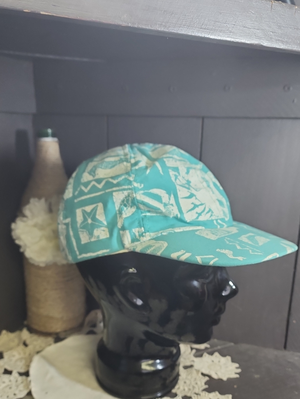 Y2k Turquoise and White Patterned Baseball Cap